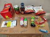 a table with a lot of food and supplies on it