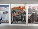 three vintage posters of different types of cars on a wall