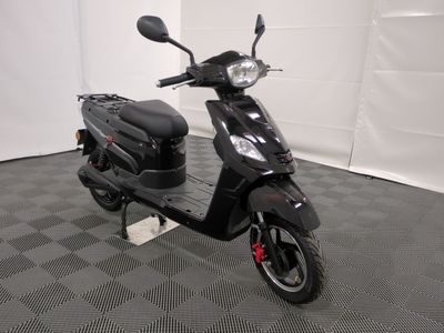 the motor scooter is parked on the floor in the room