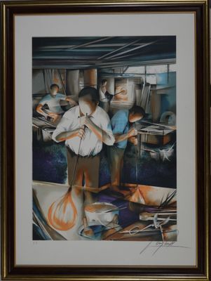 RAYMOND POULET (1934-) "Le souffleur de verre", estampe, lit…