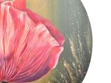 a painting of a pink flower on a white background