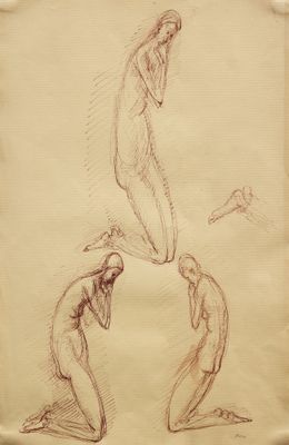 dessin représentant un couple de nus assis l'un sur l'autre