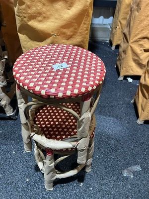 une petite table recouverte d'une nappe à carreaux rouges et blancs