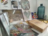 a box on a table with pictures and pictures on it