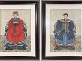 deux peintures chinoises encadrées représentant un homme et une femme
