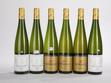 six bouteilles de vin sont alignées sur une surface blanche