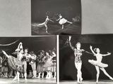 three black and white photos of a couple of dancers on a stage