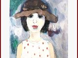 un tableau représentant une femme coiffée d'un chapeau