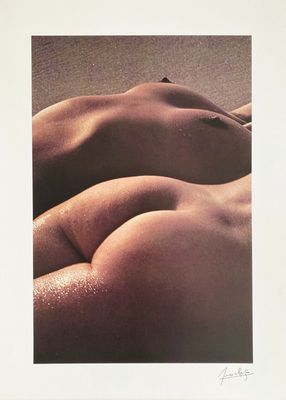an image of a nude woman laying on a bed with her back to the camera