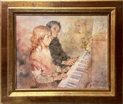 tableau représentant un homme et une femme jouant ensemble du piano