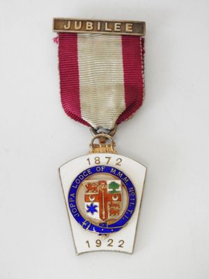 a close up of a medal with a ribbon around it