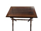 an image of a wooden table with a glass top on a white background