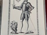 a drawing of a man in armor holding a sword