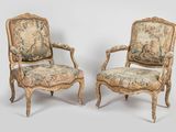pair of louis xv style armchairs with tapestry upholstered seats