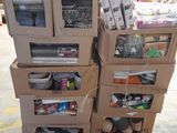 several cardboard boxes stacked on top of each other in a warehouse
