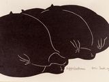 a drawing of a black cat sleeping on a pillow