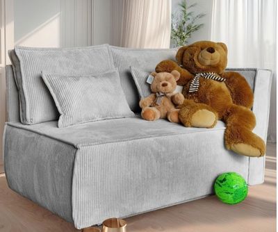 Banquette 2 places convertible MARIJO en velours côtelé gris…