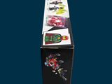 a box with stickers on the side of it and a picture of a motorcycle