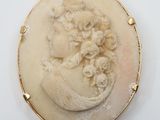 a close up of a picture of a woman ' s face on a broocher