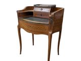a small wooden desk with a drawer on top of it