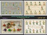 four postcards depicting different types of perfumes from around the world
