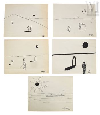 Pierre DEMARNE (1924-1999) 5 dessins contemporains
