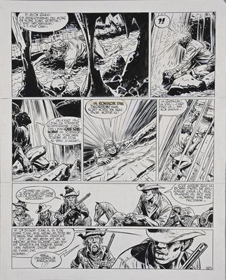 a black and white comic strip with a comic strip in the background