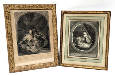two framed prints of a woman and a man in a bed