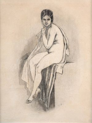 an image of a drawing of a woman sitting on a chair