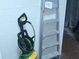 a picture of a room with a ladder and a cleaning machine