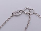 a close up of a silver chain with two rings on it
