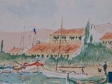 a picture of a painting of boats in the water