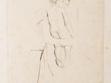dessin représentant une femme assise sur une chaise, de dos par rapport à la caméra