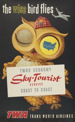 une affiche représentant un hibou tenant une pancarte sur laquelle on peut lire : « L'oiseau sage s'envole »