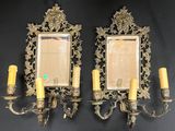 paire d'appliques murales anciennes en laiton, avec miroirs et bougies