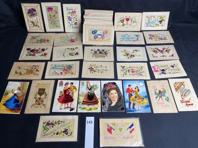 several cards with pictures of women and flowers on them on a table