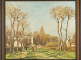 une image représentant un tableau illustrant une scène de vie à la ferme avec une calèche tirée par un cheval