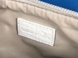 a close up of a handbag with a blue background