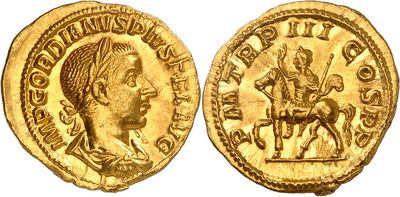 a gold coin with an image of a man on a horse