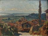 une image d'une peinture représentant une vue d'une ville depuis une colline