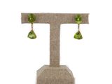 a close up of a pair of green earrings on a stand