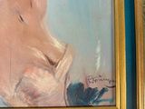 painting of a woman in a white dress in a gold frame