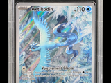 the card is in a clear plastic holder with a blue and white design