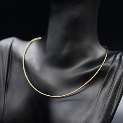 a close up of a mannequin torso wearing a gold necklace