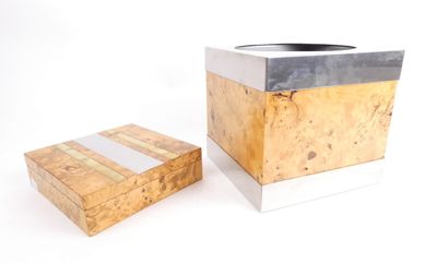une boîte en bois avec un couvercle en métal et une boîte en bois avec un couvercle en métal