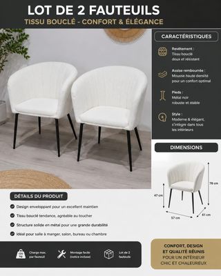 Lot de 2 fauteuils de salon alliant confort et élégance
