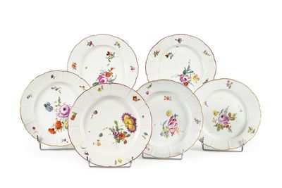 six plates with floral designs on them on a white surface