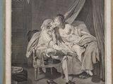 an old picture of a woman sitting on a bed with a child