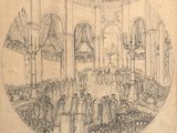 drawing of a drawing of a wedding ceremony in a church