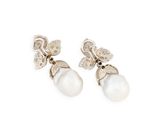 an image of a pair of pearl and diamond earrings